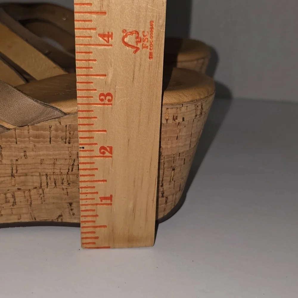 Chocolat Blu Peep Toe Yemaya Slide Platform Cork Wedge Womens Size 10